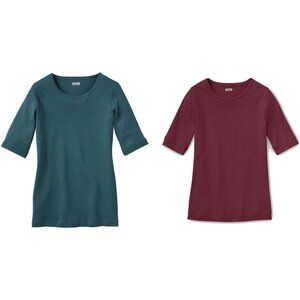 DULUTH TRADING Longtail T Elbow Sleeve Scoopneck Tees Teal & Purple sz S Women's